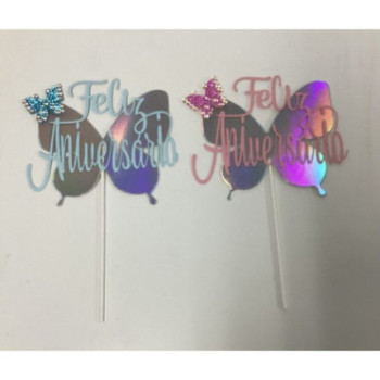 Topo de bolo borboleta azul ou rosa 17,5cm