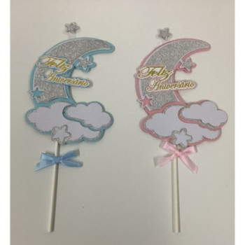 Topo de bolo lua azul ou rosa