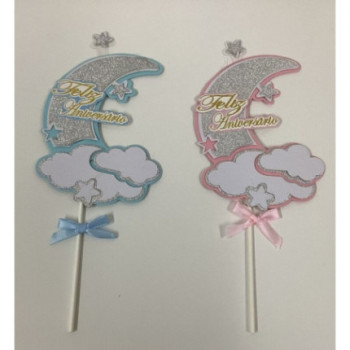 Topo de bolo lua azul ou rosa