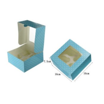 Caixas 4 Cupcakes 2 uni 16x7.5cmm azul bolas brancas