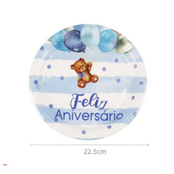 6 pratos 23cm ursinho azul