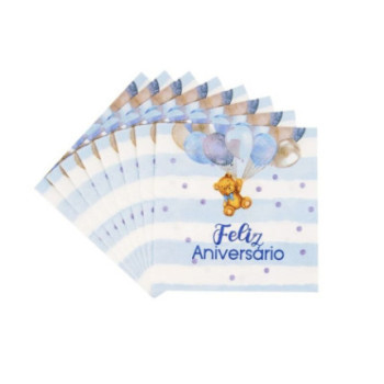 16 guardanapos 33x33cm ursinho azul