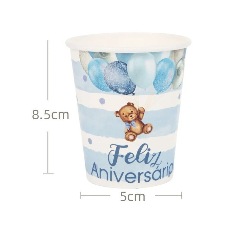 6 copos papel ursinho azul