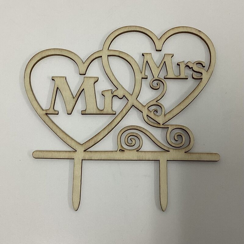 Topo de bolo madeira Mr & Mrs 13 cm
