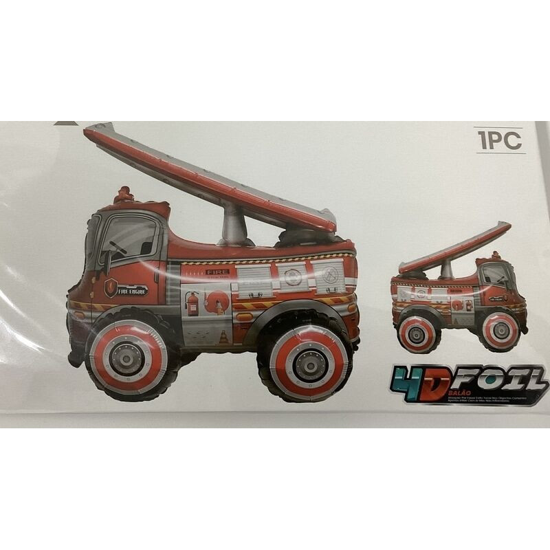 Balão Foil 4d carro bombeiros 67cm 27”