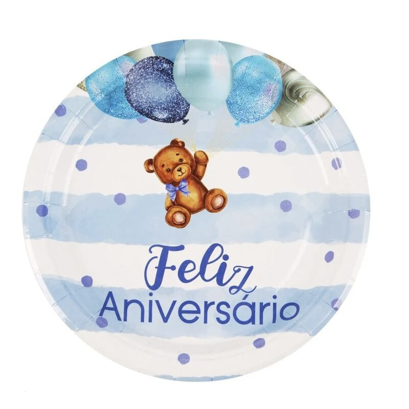 6 PRATOS 18 CM URSINHO AZUL