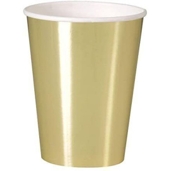8 copos papel 270ml dourado