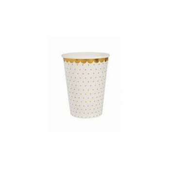 10 copos 270 ml branco bolinhas douradas