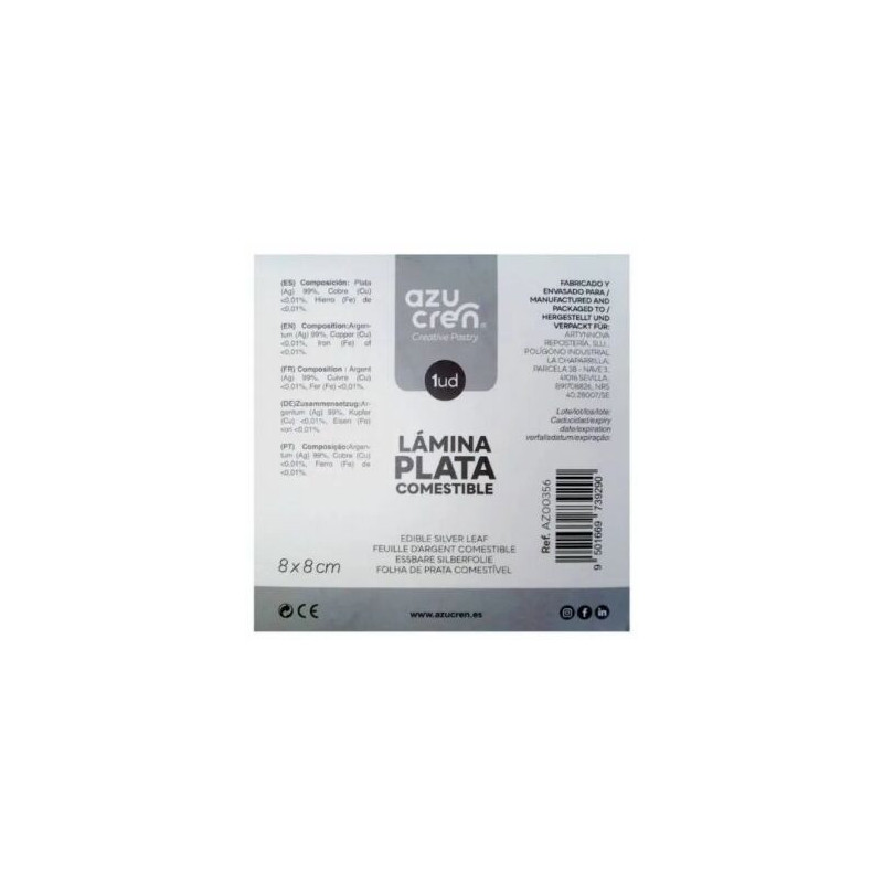 Folha de prata comestível azucren 8x8cm
