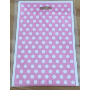 12 sacos rosa bolas brancas 21x32cm