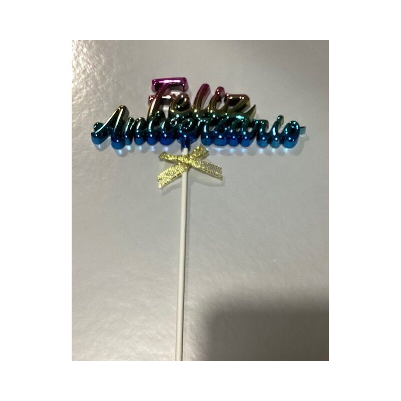 Topo de bolo Feliz Aniversário Arco-Íris