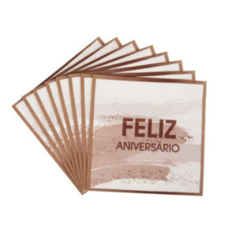 16 guardanapos 33x33cm Feliz Aniversário rosa