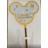 Topo de Bolo cabeça de Mickey prata e ouro Feliz Aniversário