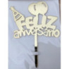 Topo de bolo Feliz Aniversário dourdo 17,10cm