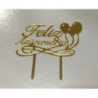 Topo de bolo feliz aniversário dourado 14,5cm