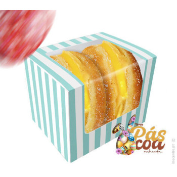 Caixa com janela riscas branco e azul 12,5x10x10cm