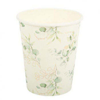 8 copos 255ml brancos flores verde sálvia