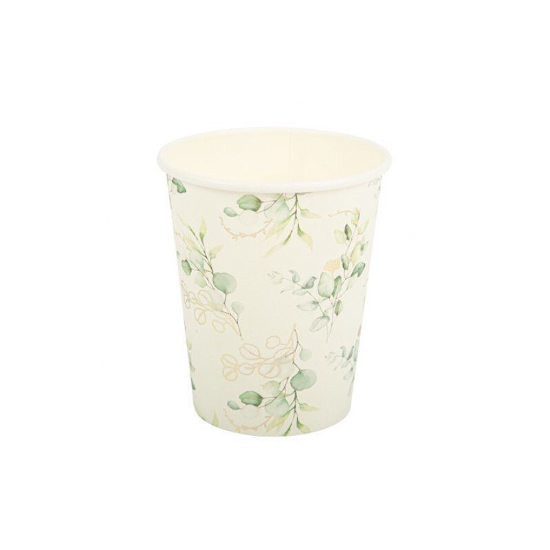 8 copos 255ml brancos flores verde sálvia