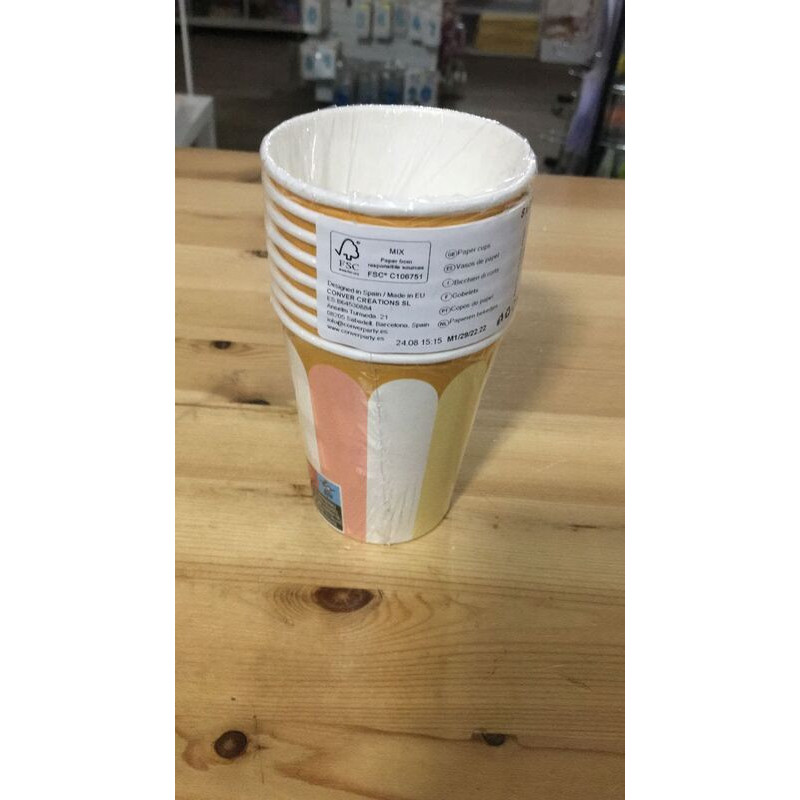8 copos 250ml pastel metalizado celebration