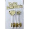 Topo de bolo Feliz Aniversário 18,5cm  dourado