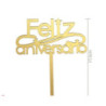 Topo de bolo feliz aniversário dourado 17,3cm