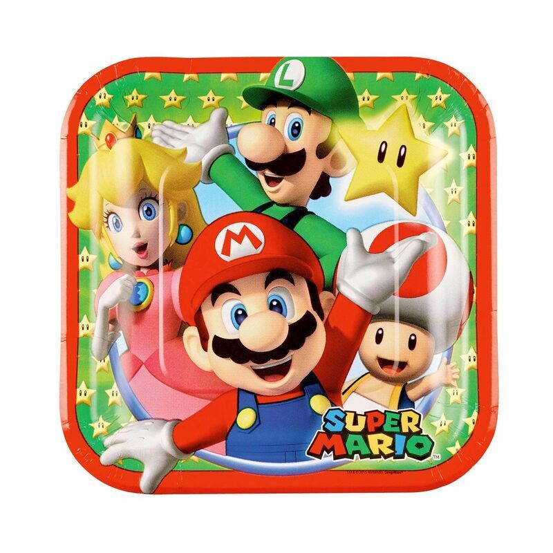 8 pratos quadrados 18cm Super Mário