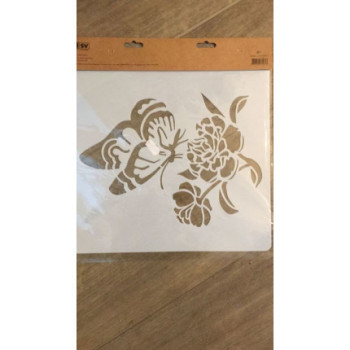 Stencil flor e borboleta 30x30cm