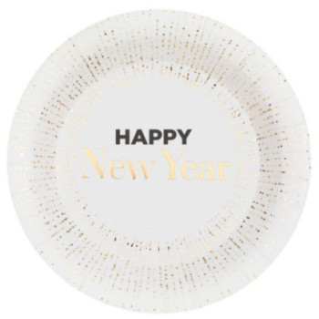 10 pratos 22,5cm Happy New Year White & Gold