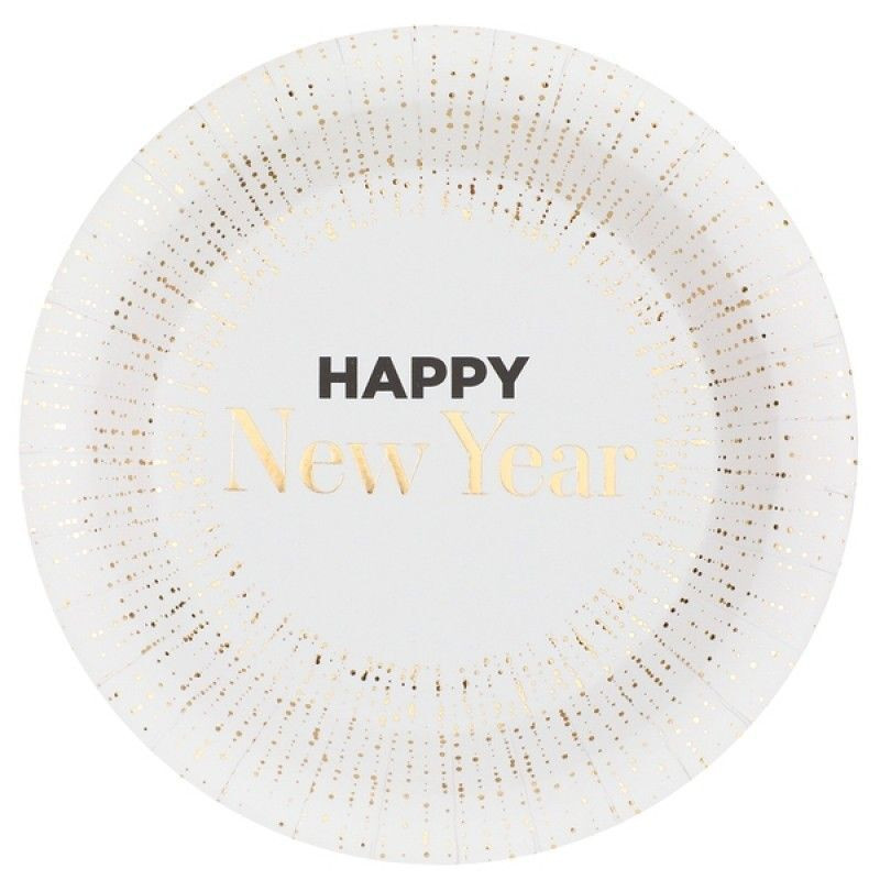 10 pratos 22,5cm Happy New Year White & Gold