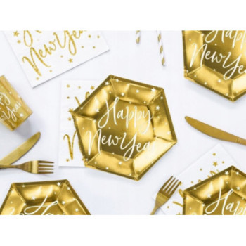 6 pratos Happy New Year, gold, 20cm