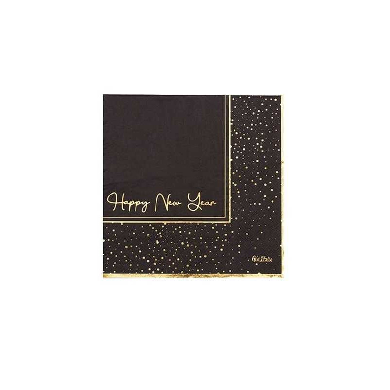 16 guardanapos 33x33cm preto Happy New Year