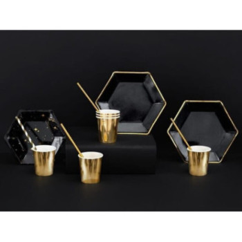 6 pratos hexagonais pretos 23cm