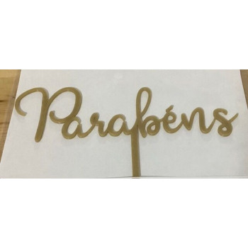 Topo de bolo Parabéns ouro 18cm