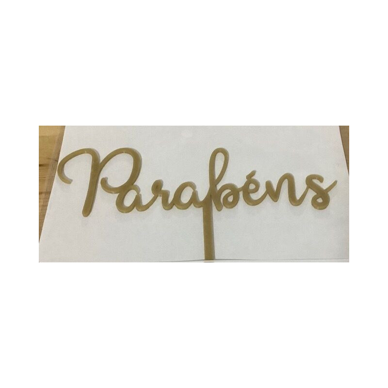 Topo de bolo Parabéns ouro 18cm