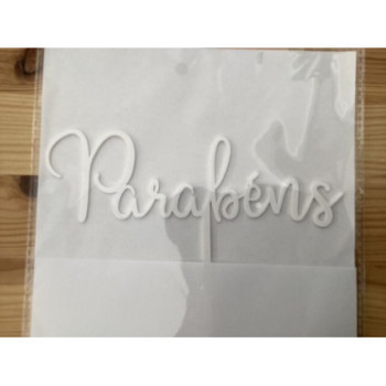 Topo de bolo parabéns branco 18cm