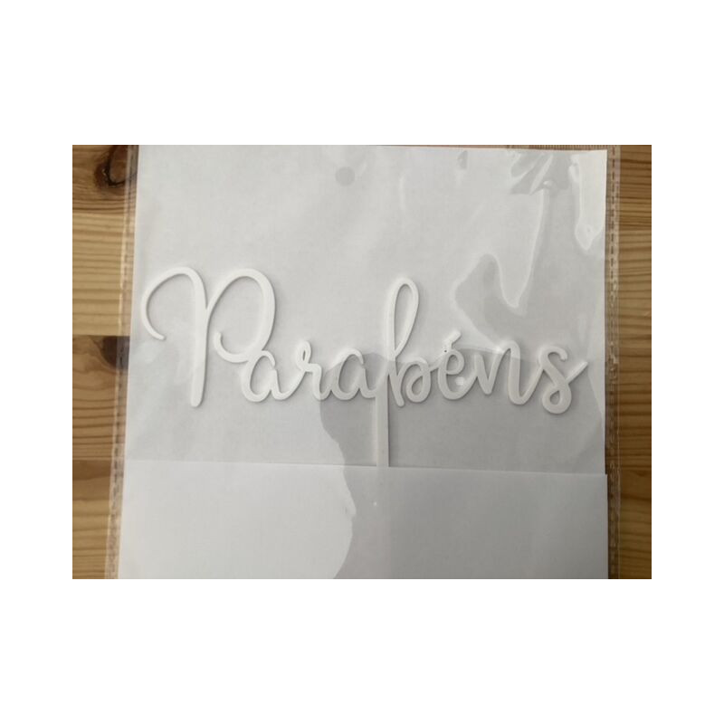 Topo de bolo parabéns branco 18cm