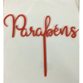 Topo de bolo parabéns vermelho 18cm