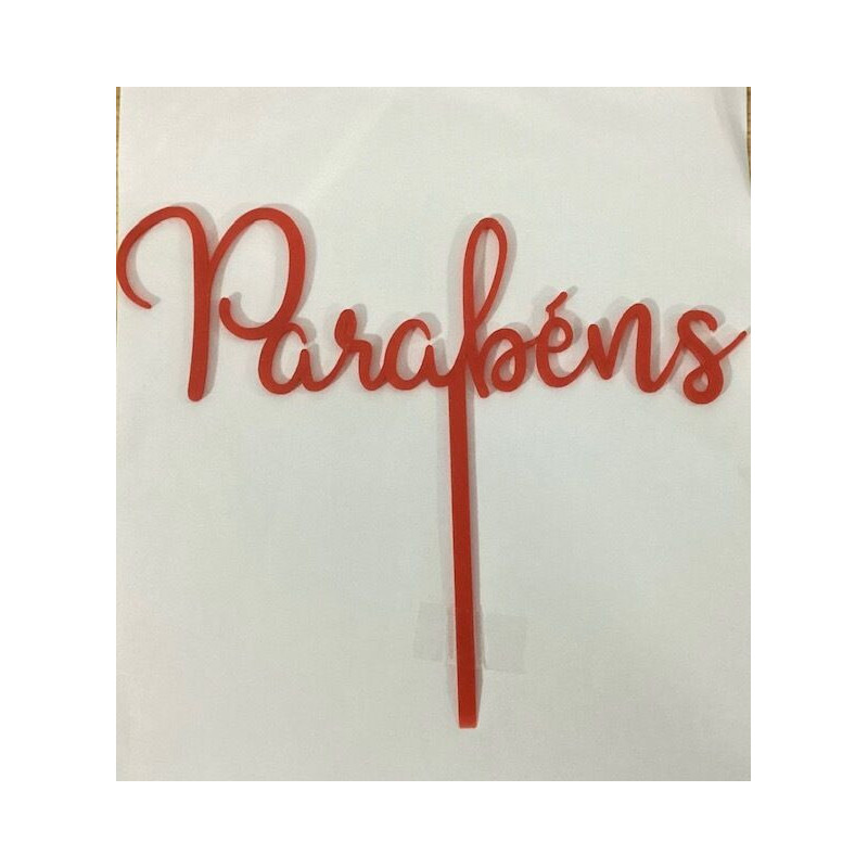 Topo de bolo parabéns vermelho 18cm