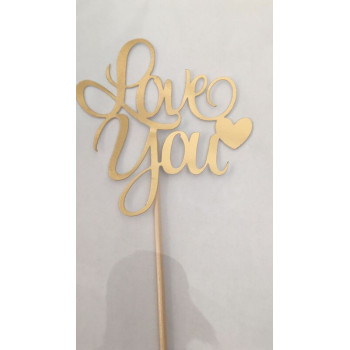 Topo de Bolo Love You dourado