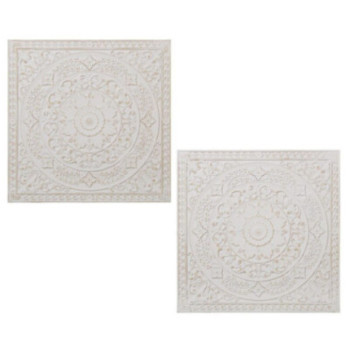 Quadro de madeira em relevo branco 50x50cm