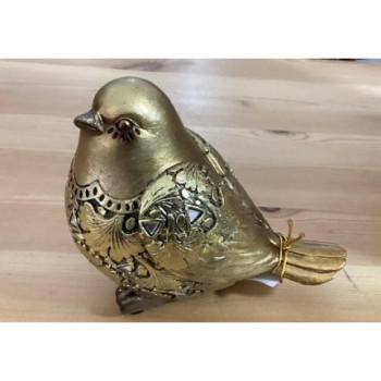 Figura de resina pássaro dourado 13x7x11cm