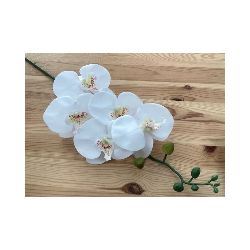 Ramo verde, plástico, Phalenopsis Branco, 16x82cm