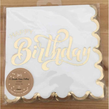 16 guardanapos 33cm Happy Birthday dourado