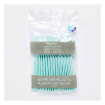 24 colheres plástico azul céu