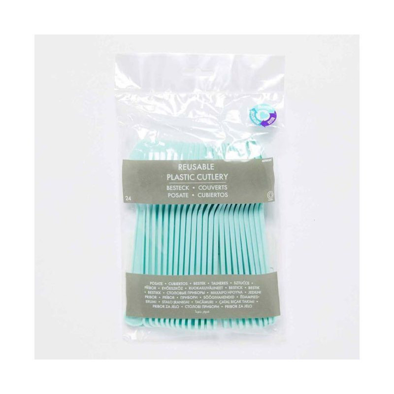 24 colheres plástico azul céu