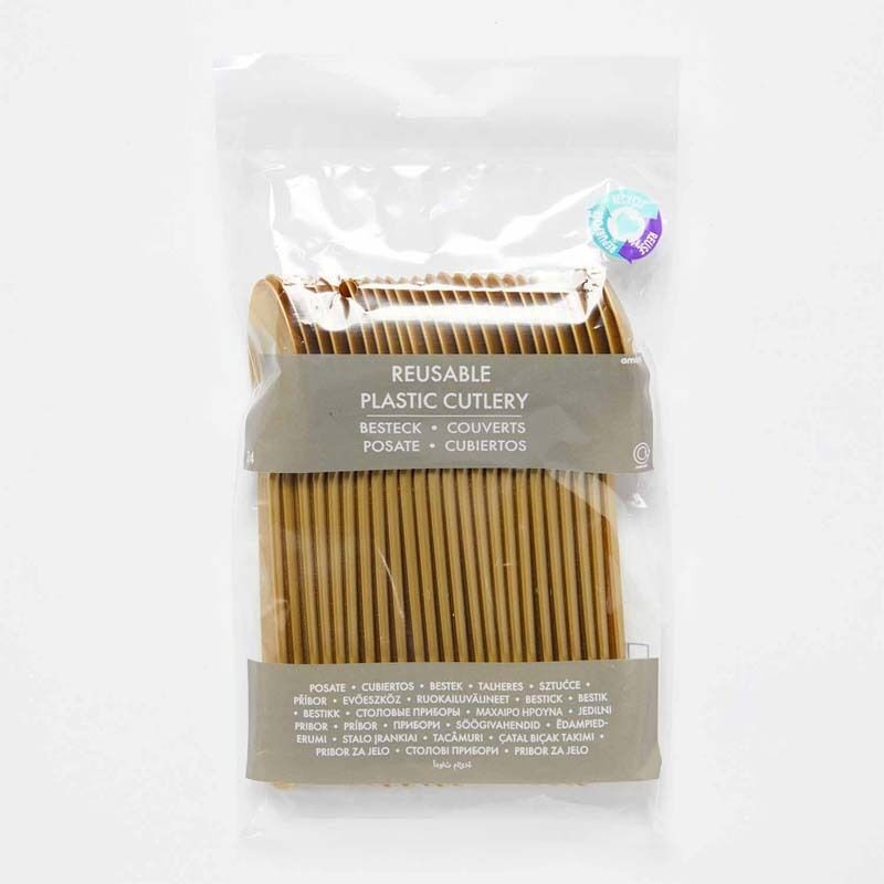 24 colheres plástico dourado