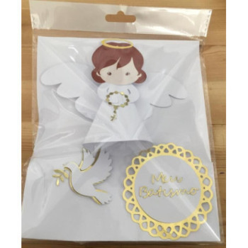 Topo de bolo Batizado branco menina