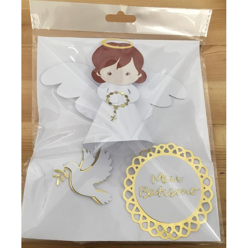 Topo de bolo Batizado branco menina