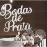 Topo de bolo Bodas de Prata prateado 16,7cm