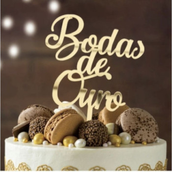 Topo de bolo Bodas de Ouro dourado 16,7cm
